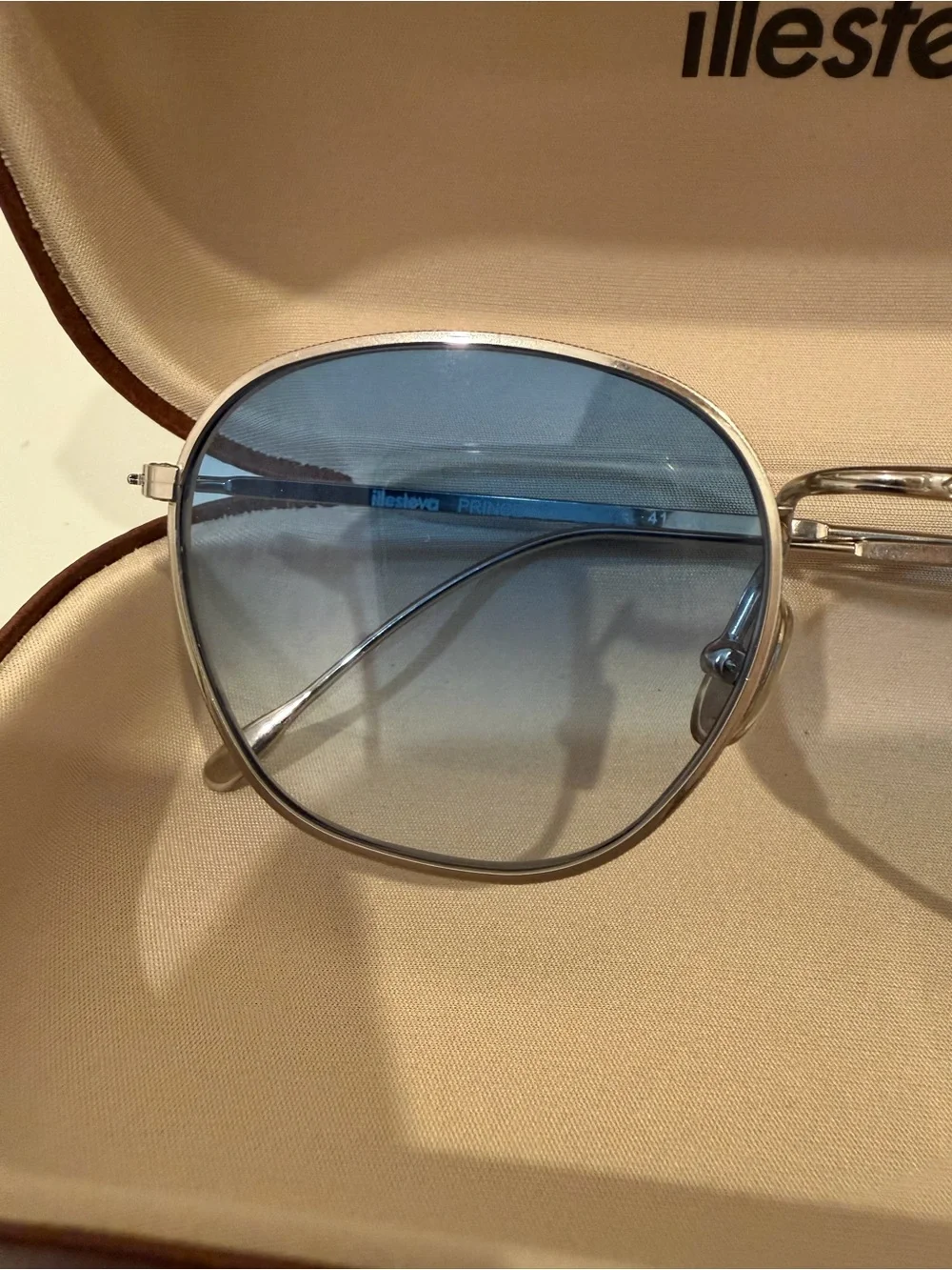 Illesteva Silver Frame Sunglasses with Blue Gradient Lenses